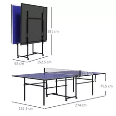 SPORTNOW 9FT Folding Table Tennis Table with Four Wheels, for Indoor Use, Blue - 3