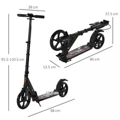HOMCOM Kick Scooter, Folding 2 Wheel Scooter with Dual Brake System, Dual Suspension, 230mm Big Wheels and 3 Adjustable Handlebar, for 14+ Teens Adults, up to 100KG, Black - 3