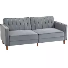 HOMCOM Velvet-Feel Three-Seater Sofa Bed - Dark Grey - 1