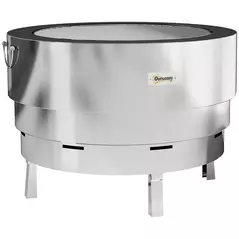 Outsunny Stainless Steel Wood-burning Fire Pit with Fire Poker - Silver - 1