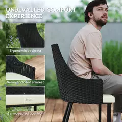 Outsunny 6 Seater Rattan Dining Set with Cushions, Garden Furniture Set with Armchairs, Rectangle Slatted Table Top, Steel Frame, Parasol Hole, Wicker Outdoor Furniture for Patio, Balcony, Cream White - 5