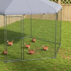 PawHut Chicken Coop for 10-15 Chickens, Hens, Rabbits, Ducks, Outdoor Garden Chicken Run, 4 x 3.5 x 2.6m - 8