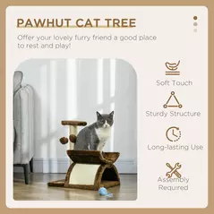 PawHut Cat Tree, Cat Tower for Kittens with Rotatable Top Bar, Sisal Scratching Post, Tunnel, Dangling Balls - Brown - 4