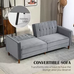 HOMCOM Velvet-Feel Three-Seater Sofa Bed - Dark Grey - 4