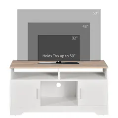 HOMCOM TV Stand Cabinet up to 50", Modern TV Unit with Storage, Open Shelves and Cable Management for Living Room, Bedroom, White - 7