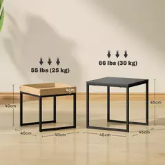 HOMCOM Set of Two Boxy Nesting Tables - Black/Wood-Effect - 3