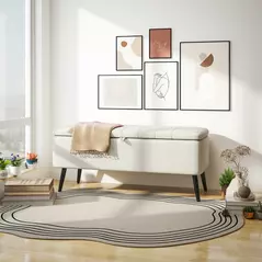 HOMCOM Linen-Look 92 x 31cm Storage Ottoman - Cream White - 2