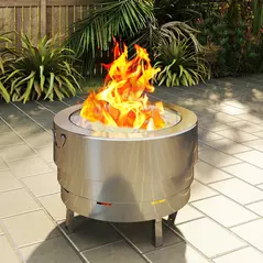 Outsunny Stainless Steel Wood-burning Fire Pit with Fire Poker - Silver - 9