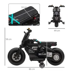 HOMCOM Kids Electric Motorbike with Siren, Horn, Headlights, Music, Training Wheels, for Ages 3-5 Years - Black - 3