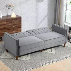 HOMCOM Velvet-Feel Three-Seater Sofa Bed - Dark Grey - 7