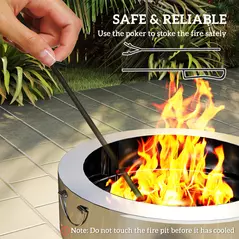 Outsunny Stainless Steel Wood-burning Fire Pit with Fire Poker - Silver - 6