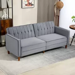 HOMCOM Velvet-Feel Three-Seater Sofa Bed - Dark Grey - 2
