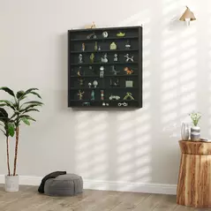 HOMCOM Six Shelf Display Cabinet, with Glass Doors - Black - 7