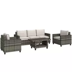 Outsunny Six-Piece Modular Rattan Sofa Set - Light Grey - 1
