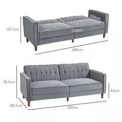 HOMCOM Velvet-Feel Three-Seater Sofa Bed - Dark Grey - 3