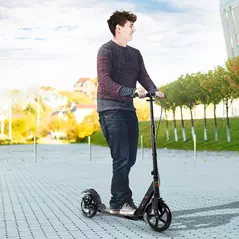 HOMCOM Kick Scooter, Folding 2 Wheel Scooter with Dual Brake System, Dual Suspension, 230mm Big Wheels and 3 Adjustable Handlebar, for 14+ Teens Adults, up to 100KG, Black - 2