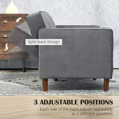 HOMCOM Velvet-Feel Three-Seater Sofa Bed - Dark Grey - 5