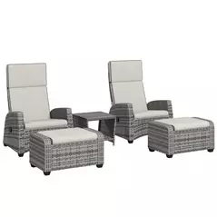 Outsunny 5-Piece Rattan Garden Furniture Set with Cushions - Grey - 1