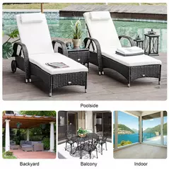 Outsunny 2 Seater Rattan Sun Lounger Set with Side Table Black - 6