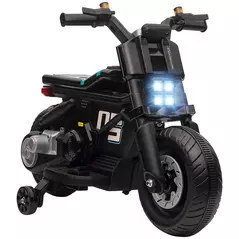HOMCOM Kids Electric Motorbike with Siren, Horn, Headlights, Music, Training Wheels, for Ages 3-5 Years - Black - 1