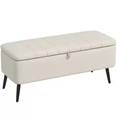 HOMCOM Linen-Look 92 x 31cm Storage Ottoman - Cream White - 1