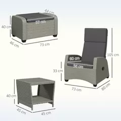 Outsunny 5-Piece Rattan Garden Furniture Set with Cushions - Charcoal Grey - 3