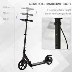 HOMCOM Kick Scooter, Folding 2 Wheel Scooter with Dual Brake System, Dual Suspension, 230mm Big Wheels and 3 Adjustable Handlebar, for 14+ Teens Adults, up to 100KG, Black - 6