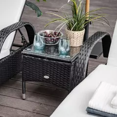 Outsunny 2 Seater Rattan Sun Lounger Set with Side Table Black - 8