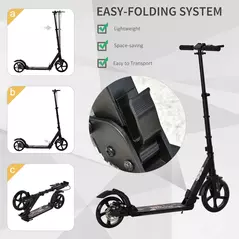HOMCOM Kick Scooter, Folding 2 Wheel Scooter with Dual Brake System, Dual Suspension, 230mm Big Wheels and 3 Adjustable Handlebar, for 14+ Teens Adults, up to 100KG, Black - 7
