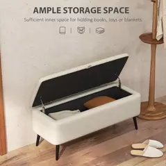HOMCOM Linen-Look 92 x 31cm Storage Ottoman - Cream White - 4