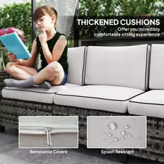 Outsunny Six-Piece Modular Rattan Sofa Set - Light Grey - 7