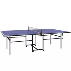 SPORTNOW 9FT Folding Table Tennis Table with Four Wheels, for Indoor Use, Blue - 1