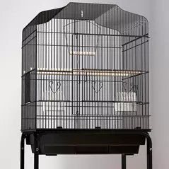 PawHut Bird Cage Budgie Cages for Finch Canary Parakeet with Stand Wheels Slide-out Tray Accessories Storage Shelf, Black - 8