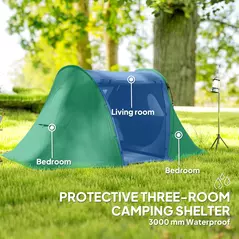 Outsunny 3 Man Camping Tent with Living Area and 2 Bedrooms, 3000mm Waterproof Family Tent with Sewn-in Groundsheet and bag, Portable Dome Shelter for Hiking, Festival, Backpacking, Drak Grey - 4