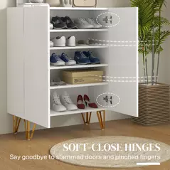 HOMCOM Narrow Shoe Storage Cabinet with Soft-Close Hinges and Adjustable Shelves for 15-20 Pairs of Shoes, White - 5