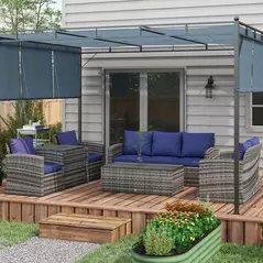 Outsunny 6 Pieces Rattan Garden Furniture Set, 7 Seater Wicker Outdoor Furniture Set with Storage Tea Table & Side Table, Sectional Garden Sofa Set with Cushions, Navy Blue - 2