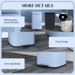 HOMCOM 20L Modern Boxy Metal Home Kitchen Bin - Light Blue - 7