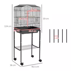 PawHut Bird Cage Budgie Cages for Finch Canary Parakeet with Stand Wheels Slide-out Tray Accessories Storage Shelf, Black - 3