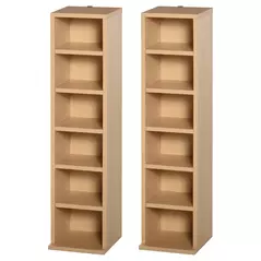 HOMCOM 204 CD Media Display Shelf Unit Set of 2 Blu-Ray Tower Rack w/ Adjustable Shelves Bookcase Storage Organiser, Natural Wood Colour - 1