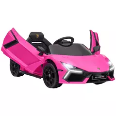 AIYAPLAY Lamborghini Revuelto Licensed 12V Ride on Car w/ Butterfly Doors, Transport Wheels, Suspension, Remote Control, Pink - 1
