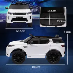 AIYAPLAY Licensed Land Rover Discovery Sport, 12V Kids Ride on Car w/ Remote Control, Lights, Music, Horn, for 3-6 Years, White - 3