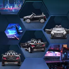 HOMCOM Benz SLC 300  Licensed 12V Kids Electric Ride On, with Music, Remote Control, LED Headlights, Horn, Black - 7