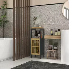 HOMCOM Bamboo-Blend Retro Cut-Out Bathroom Storage Unit, with Cupboard - 2