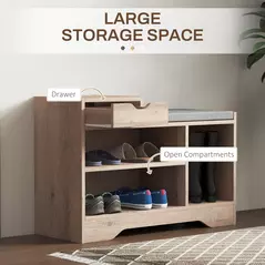 HOMCOM Multi-Compartment Shoe Bench, with Seat - Grey - 4