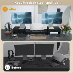 HOMCOM Dual Monitor Stand Riser with 2 Drawers, Adjustable Length and Angle, 116cm Monitor Riser for Laptop, Computer, PC, Small Printer, Black - 5