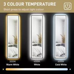 HOMCOM 150 x 40cm Full Length Mirror, with Adjustable Lights - Black - 6