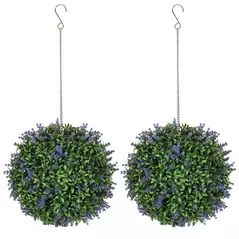 HOMCOM Set of 2 Artificial Plant Topiary Balls, UV-protected Fake Decorative Plants, Purple - 1