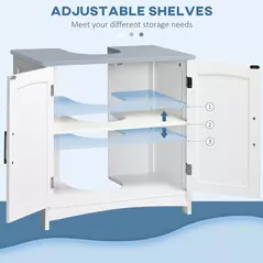 kleankin Pedestal Under Sink Cabinet with Double Doors, Modern Bathroom Vanity Unit, Storage Cupboard with Adjustable Shelves, White - 5