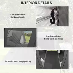 Outsunny 3 Man Camping Tent with Living Area and 2 Bedrooms, 3000mm Waterproof Family Tent with Sewn-in Groundsheet and bag, Portable Dome Shelter for Hiking, Festival, Backpacking, Drak Grey - 6