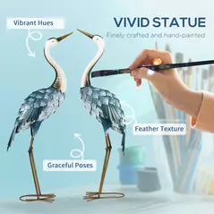 Outsunny Crane Garden Ornaments, 2 PCS Steel Garden Statue Set Gifts, Water and Rust Resistant Sculptures for Patio Pond Landscape Decoration, Multi-Colour - 4